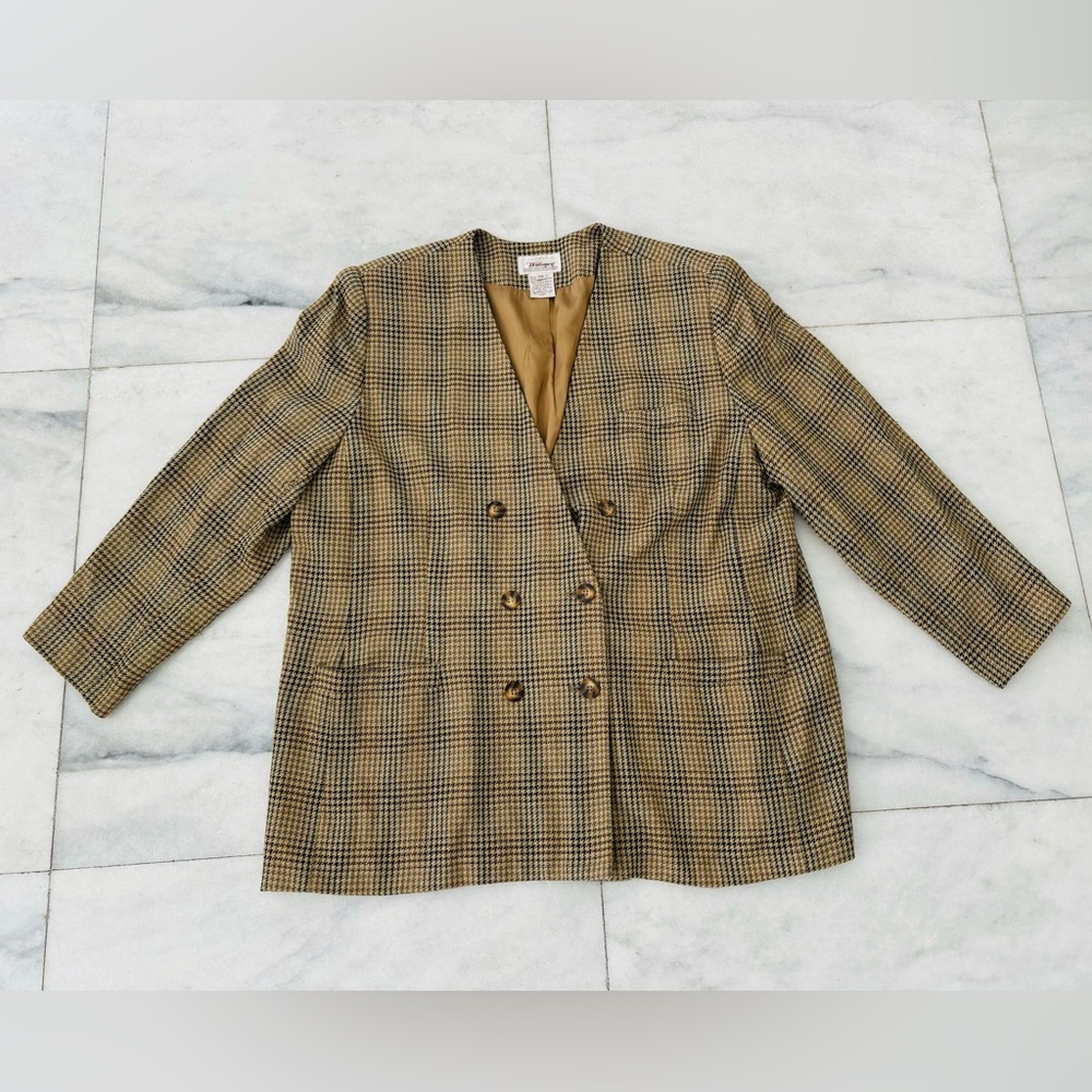 VTG Worthington Blazer Double Breasted Houndstooth Brown Women 24W Office USA
